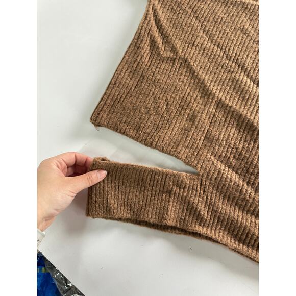 Oak + Fort Sweater Womens One Size Brown Knit Cutout‎ Turtleneck Pullover - Picture 7 of 8